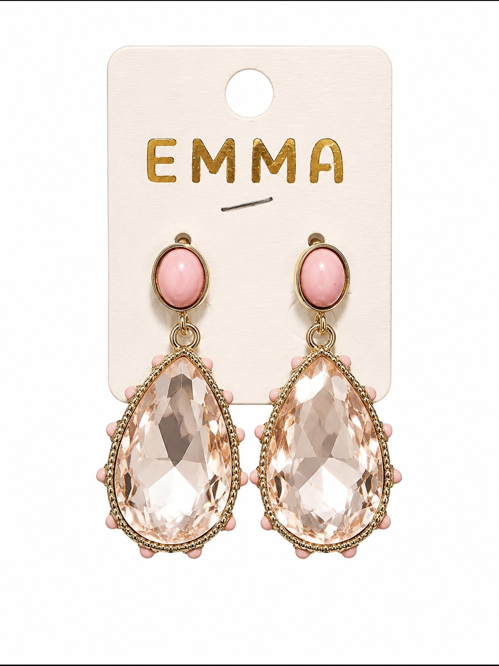 Pink Teardrop Crystal Drop Earrings